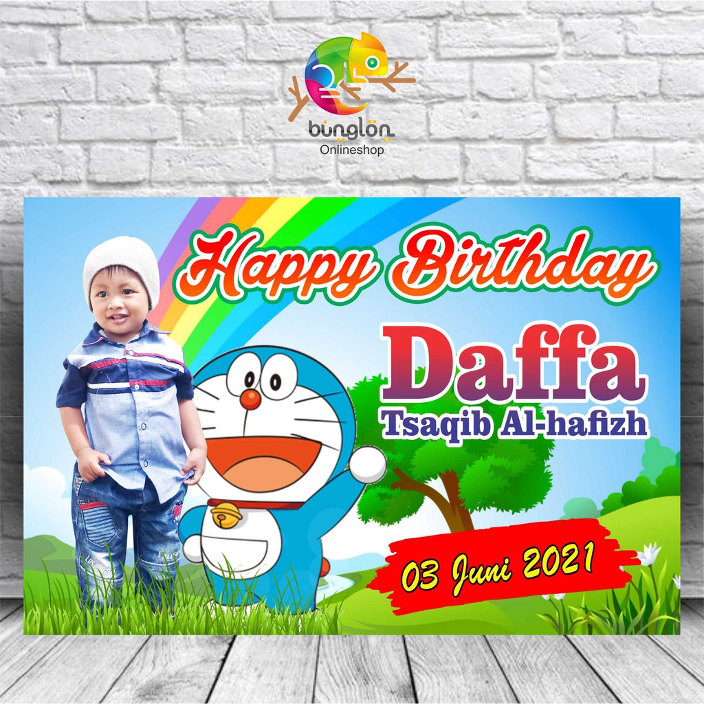 Banner, Spanduk, Backdrop Ulang Tahun Birthday Uk. 1,5x1 M Tema Doraemon A