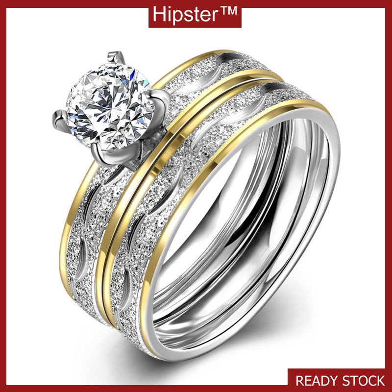 Berlapis Emas Kreatif Bertatahkan Zircon Double-Layer Ring Set