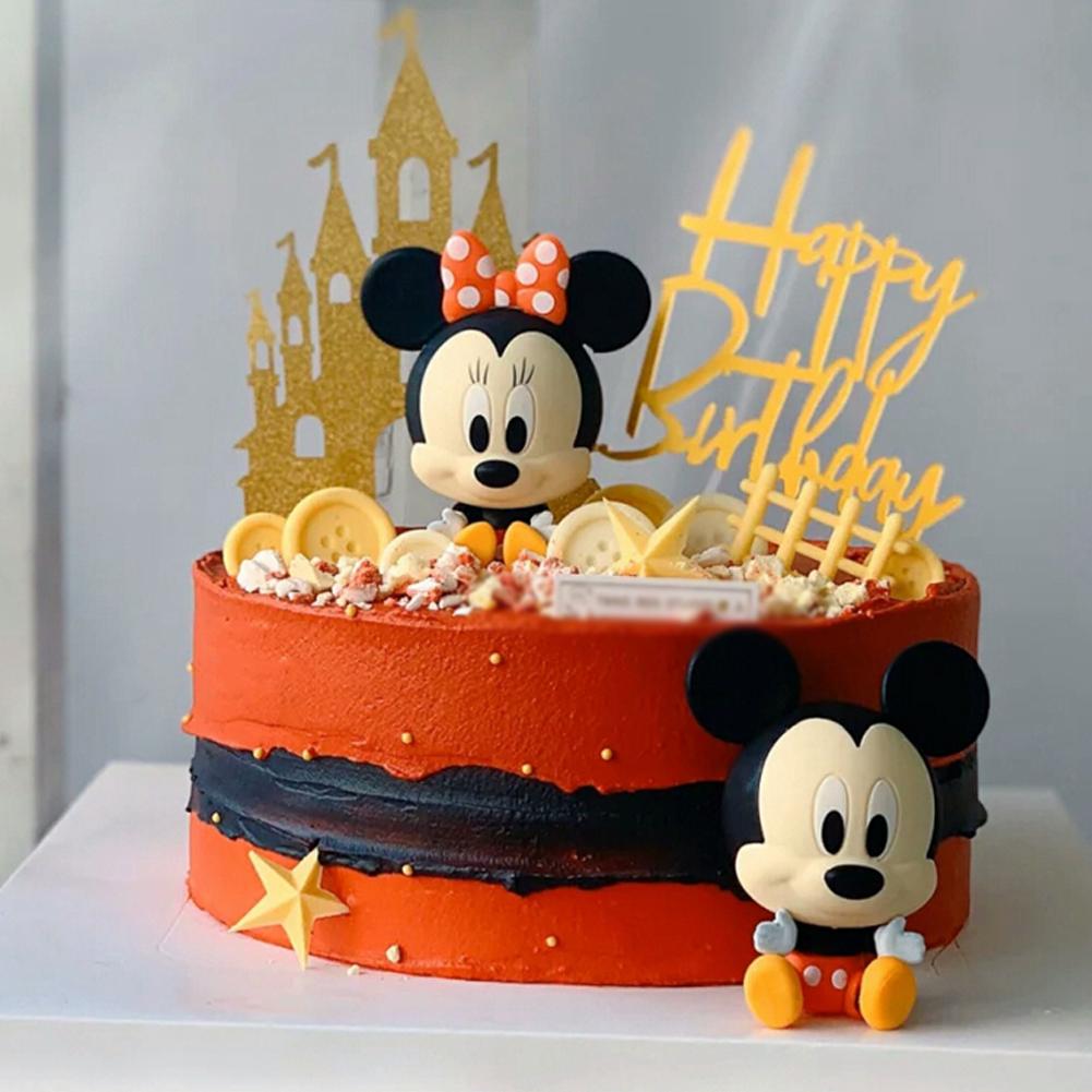 2pcs / Set Ornamen Figure Mickey Minnie Untuk Dekorasi Topper Kue Ulang Tahun