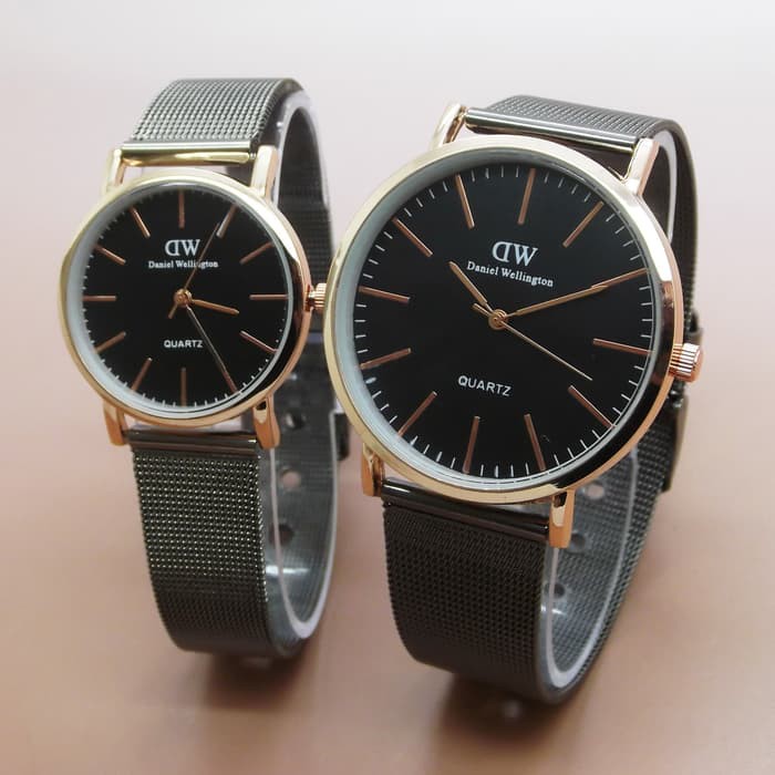 Jam Tangan Couple DW Rantai Tali Pasir Black Rosegold