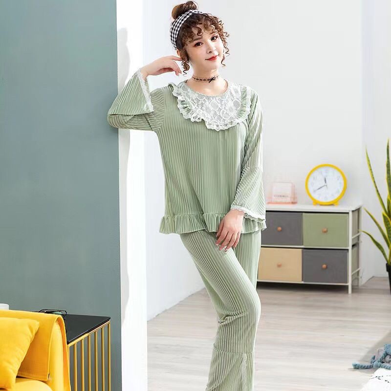 JC- Set Piyama Bulu Bludru PP / Piyama Kimono wanita terbaru / Stelan Bludru Premium import Murah-Bludru Lace Mint PP