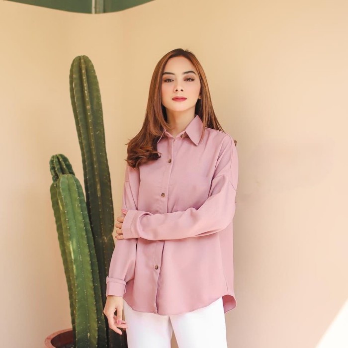 KEMEJA BASIC / KEMEJA DIAN / COMFY SKOLDER / KEM BASIC / KEMEJA POLOS-PINK SALEM