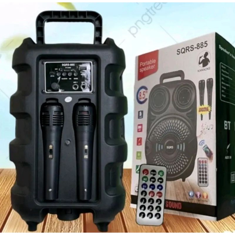 Speaker Bluetooth 9inch SQRS 885 Bonus 2 Microphone/ Speaker Wireless Radio FM/ Salon