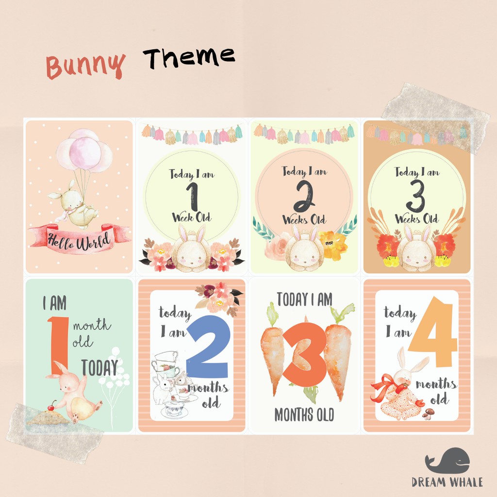 Custom Baby Milestone Cards - Bunny Rabbit Girl - DreamWhale