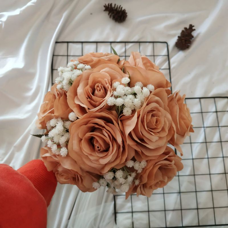 Korean Style Wedding Hand Bouquet Buket Bunga Lamaran Pernikahan Baby blue baby pink Putih Marun Rose Gold Ungu Super Platinum