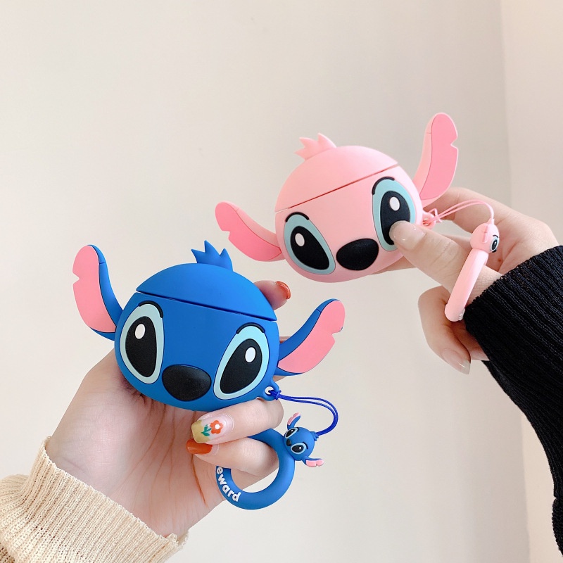 Cover Pelindung Desain Kartun Disney Stitch 3d anti Jatuh Untuk iphone airpods 1 / 2 / 3 pro