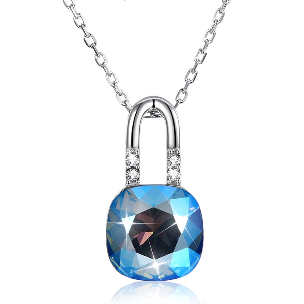 Hu Hu Hu Hu Hu Alat Bantu Pasang Kacamata♡ Kalung Rantai Silver 925 Wanita Liontin Gembok Hias Kristal Imitasi Untuk Pesta