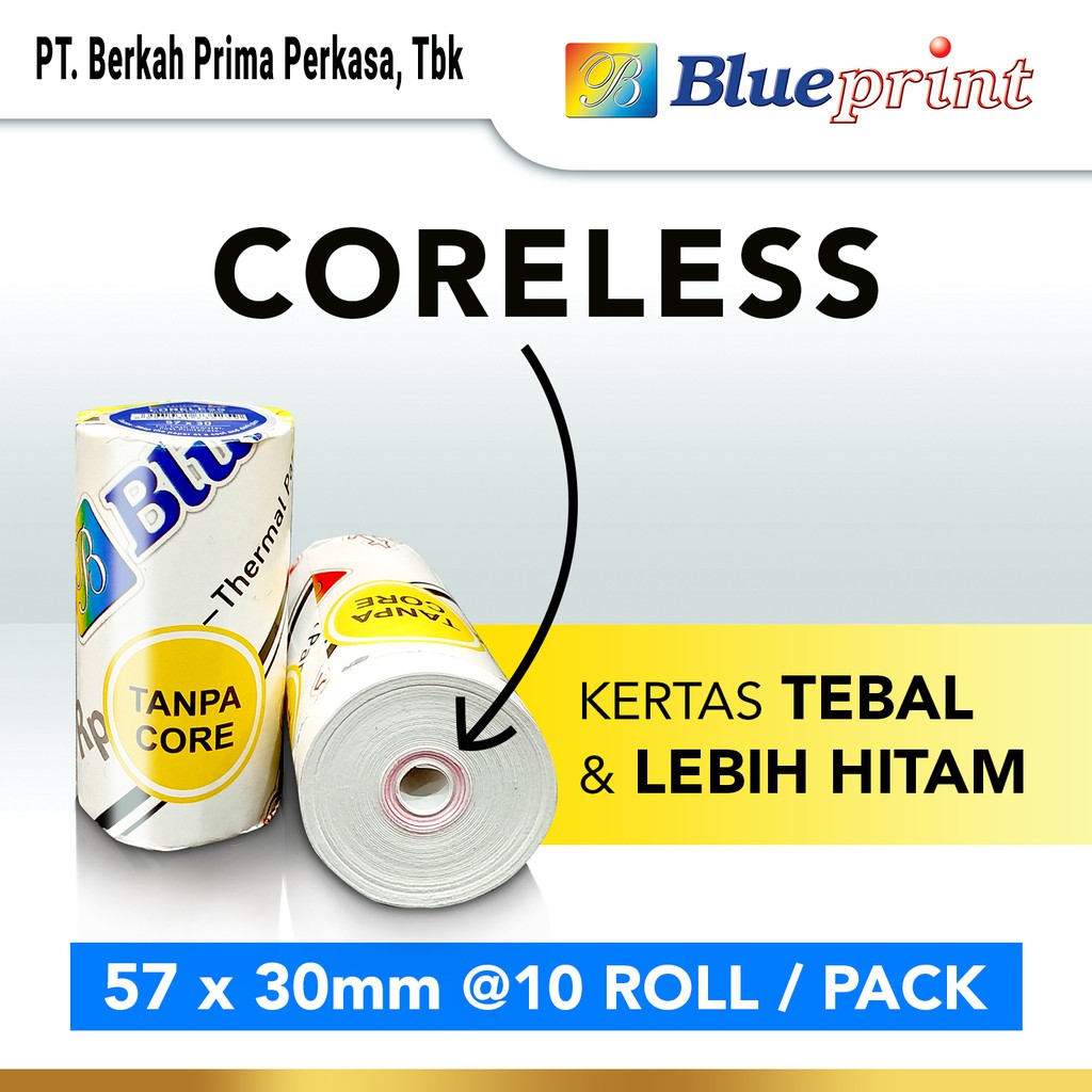 

Kertas Thermal Struk kasir EDC BLUEPRINT 57x30 mm - 1 Pack Isi 10 Roll