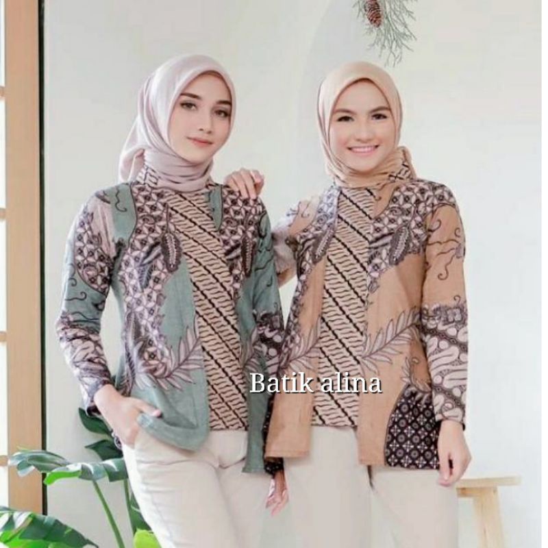 Batik Alina Nirmala Blouse Batik Baju Batik Wanita Modern S M L XL XXL Atasan Batik Modern Batik Kerja Wanita