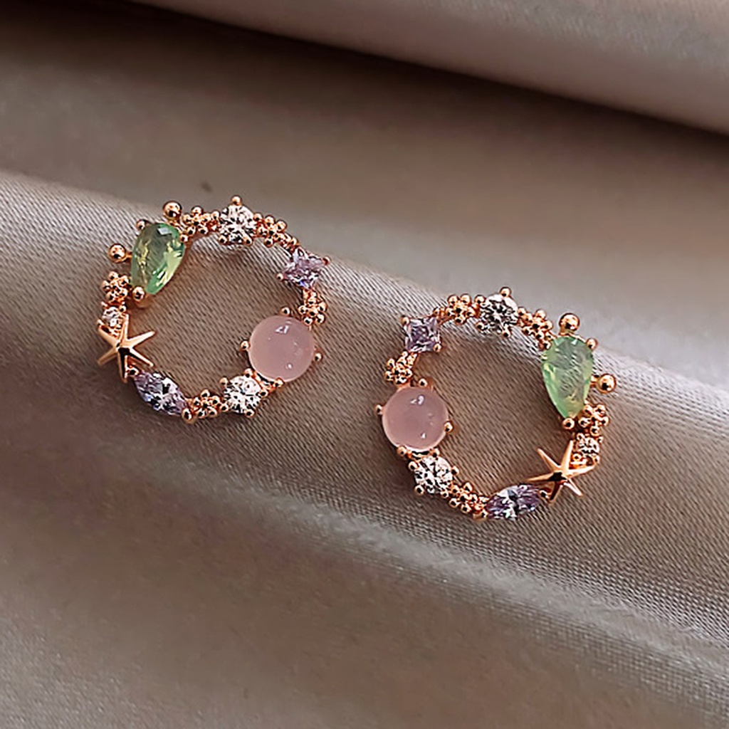 Hu Hu Hu Hu Hu Alat Bantu Pasang Kacamata♡ 2pcs Anting Stud Berlian Imitasi Warna-Warni Pink Hijau Untuk Dekorasi