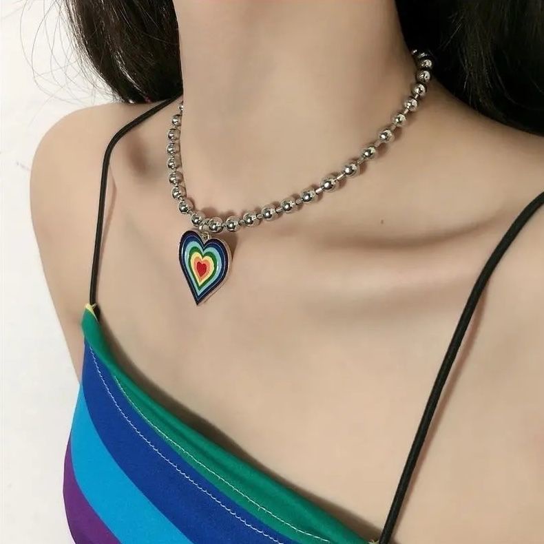 Y2g Millennium hot gadis pelangi cinta kalung niche pasangan kalung Keren Bumi disco melompat keprib