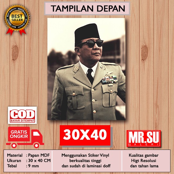 Bingkai Foto Hiasan Dinding Poster Kayu Wall Decor - IR SOEKARNO 3
