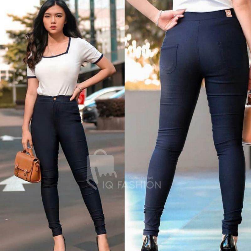 Miss Hotty High Waist Celana Jegging Cream Black | Celana Streth | Celana Impor