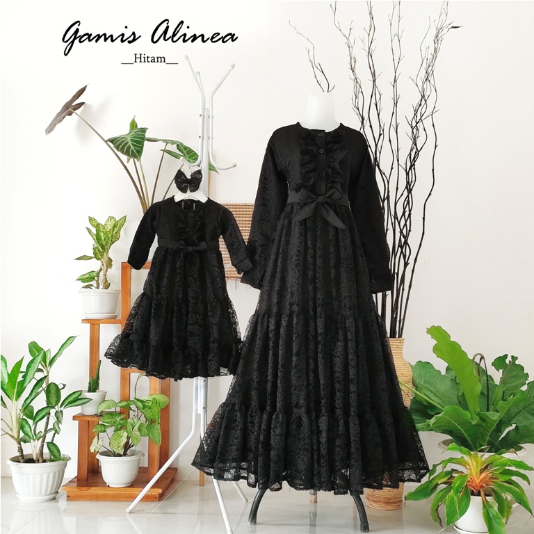 Gamis Alinea Set Family Hitam | Baju Unik | Gamis lebaran murah | Gamis lebaran keluarga | Gamis couple family | Gamis toyobo | Gamis anak dan dewasa terbaru | seragam lebaran keluarga