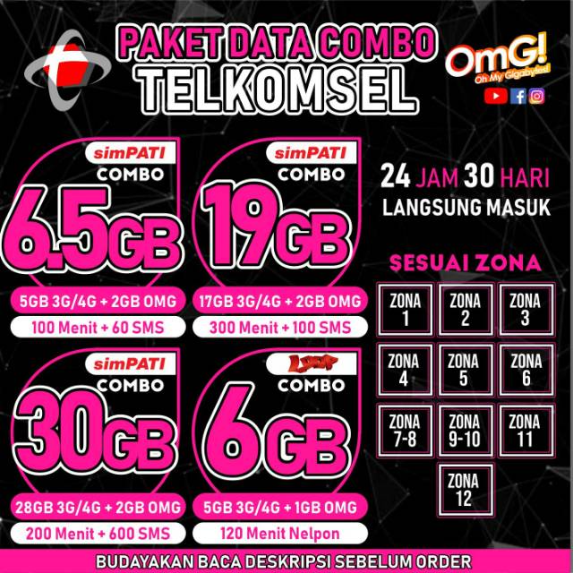 PAKET DATA TELKOMSEL SIMPATI/AS/LOOP COMBO + OMG 24 JAM 30 HARI
