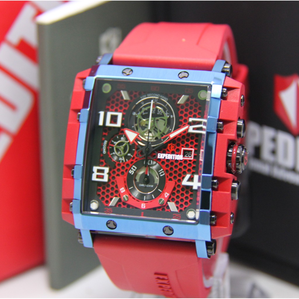 EXPEDITION 6757 PRIA RUBBER BLUE RED ORIGINAL EXP67587 EXP 6757 JAM TANGAN COWOK ARLOJI COWOK