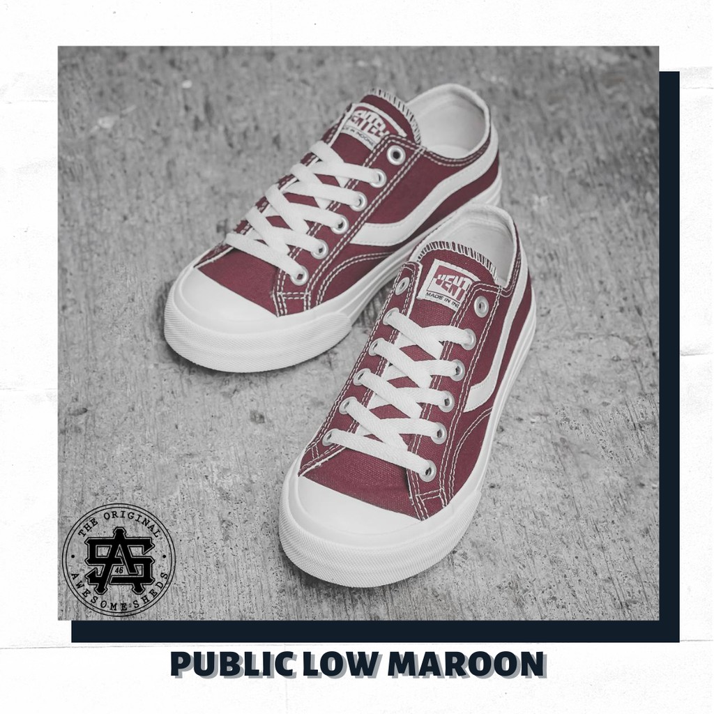 Sepatu Ventela Public Low Maroon Merah Sneakers Original