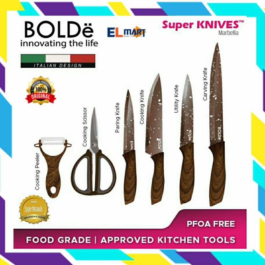 BOLDE Super Knives Marbella Pisau Dapur Set Gunting Peeler 6pc