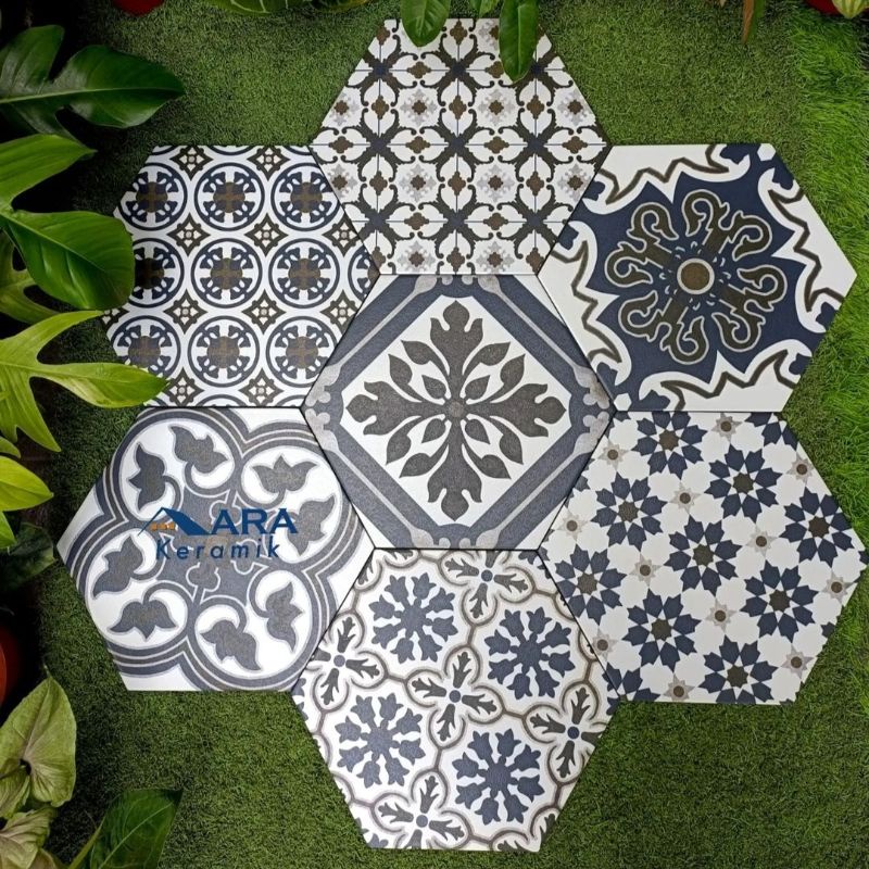 Roman Keramik Hexagonal dSantorini Blue / Keramik Kamar Mandi / Keramik Dapur / Keramik Segienam / K