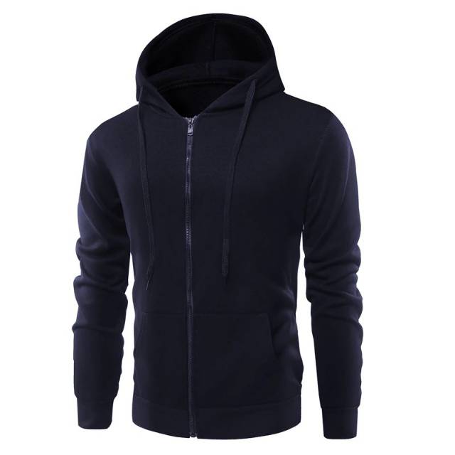 Jaket pria hoodie zipper slimfit polos