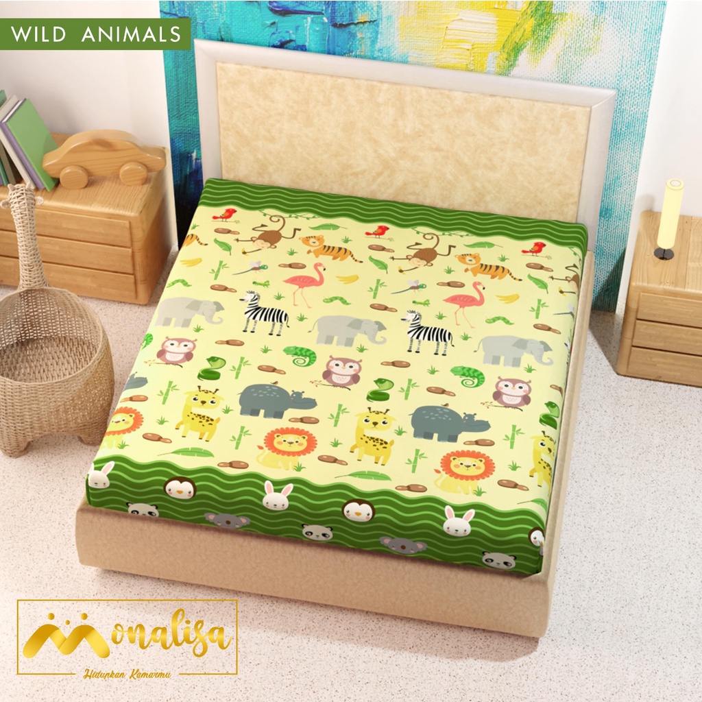 SPREI WATERPROOF MONALISA MOTIF KARAKTER UKURAN 180X200,160x200-wild animal