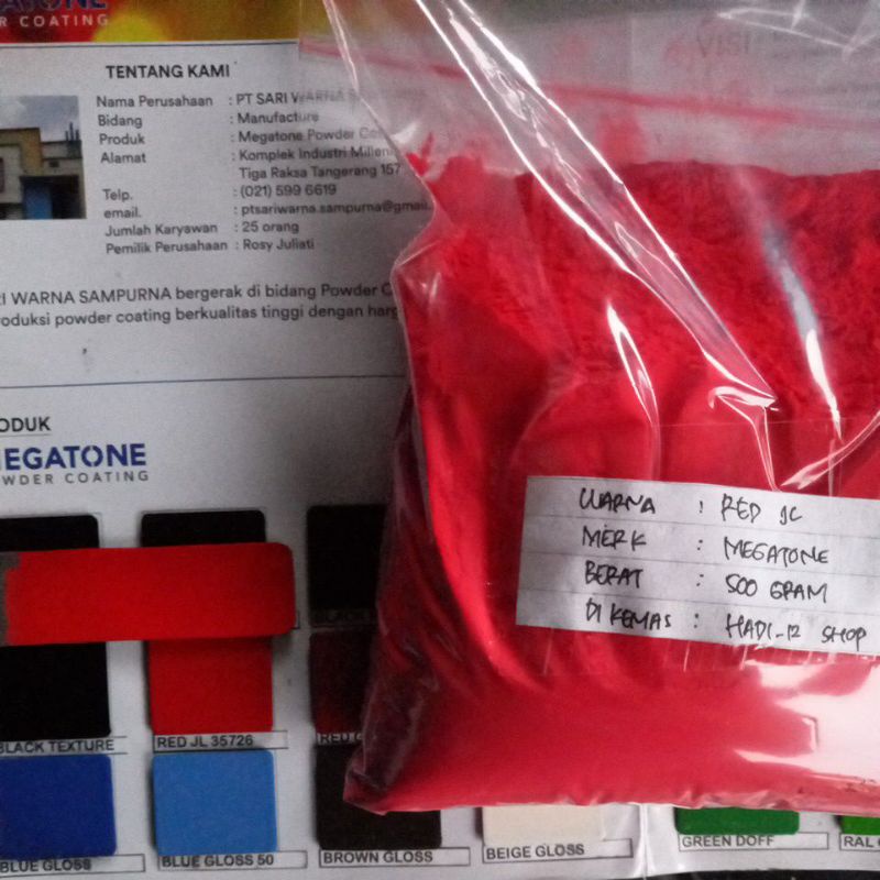 bubuk POWDER COATING warna (RED JL) merk MEGATONE