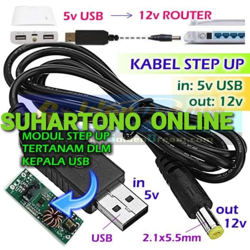 Kabel Adaptor Konverter Usb Power Boost Dc 5V Ke Dc 12V Untuk Alat Elektronik