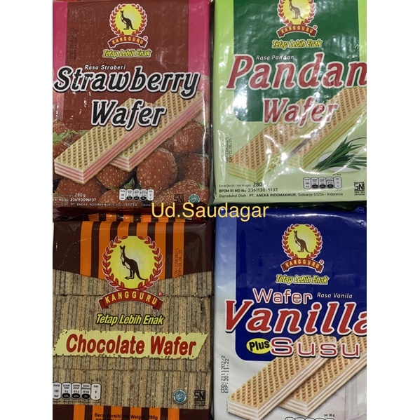 

Wafer Kangguru Coklat Pandan Vanila Susu Strawberry