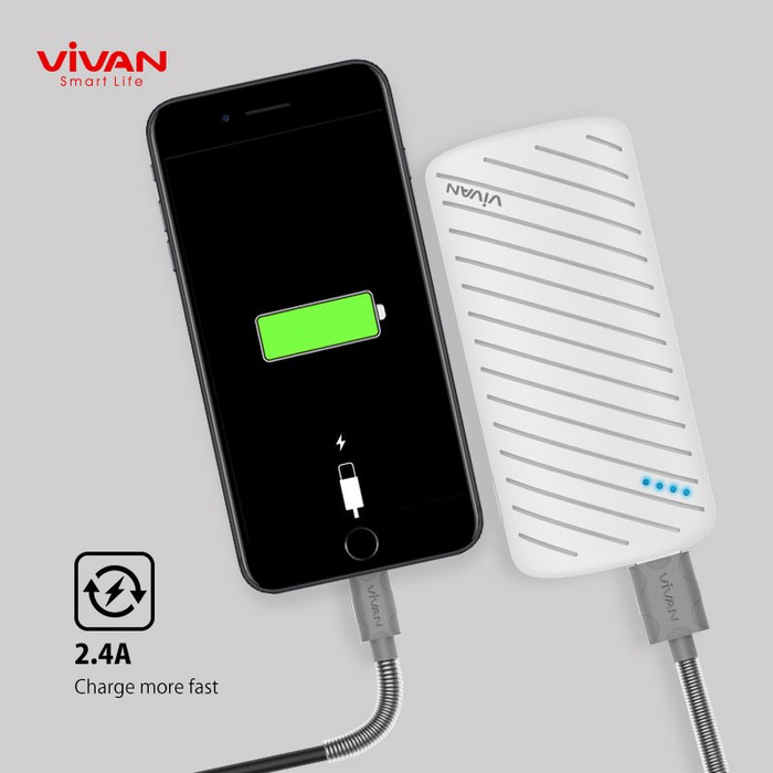 VIVAN FL100 2.4A 1M Spring Lighting Data Cable for iPhone Series - Abu-abu Muda