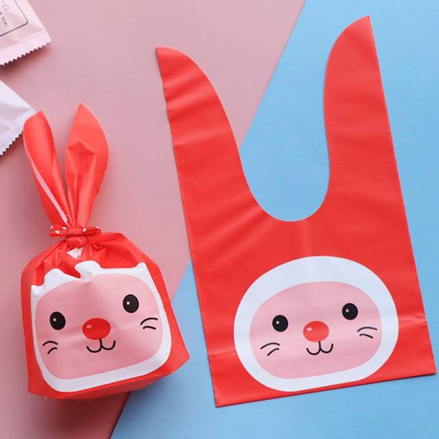 

Kantong plastik permen coklat/ bingkisan souvenir kelinci red /cookies bag mingle wedding / pesta