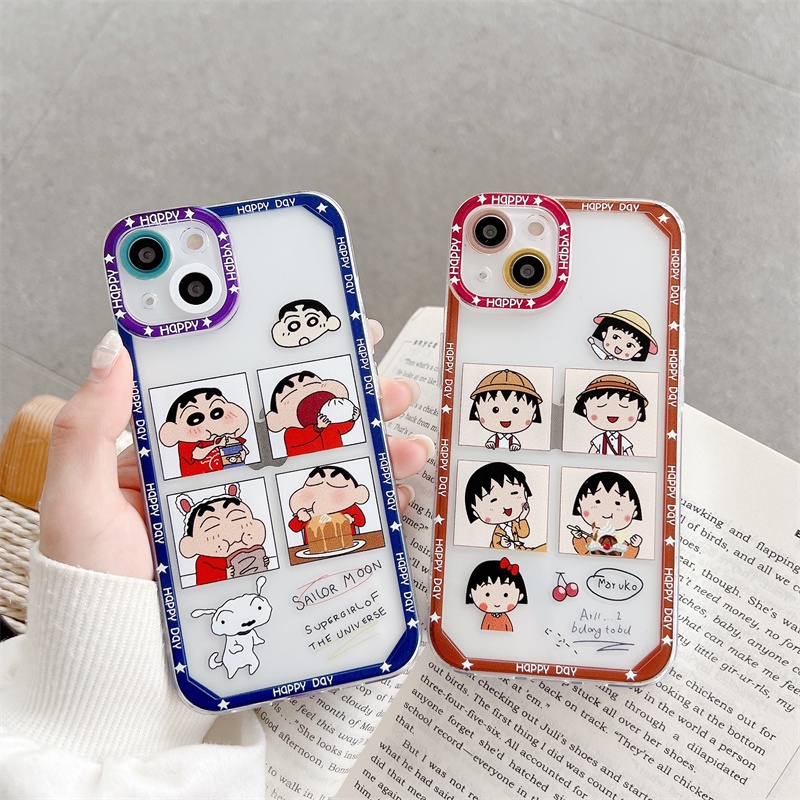 Case Motif Crayon Shin-chan Dan Maruko Untuk iPhone 11 12 13 Pro MAX X XR XS MAX 7 8 Plus