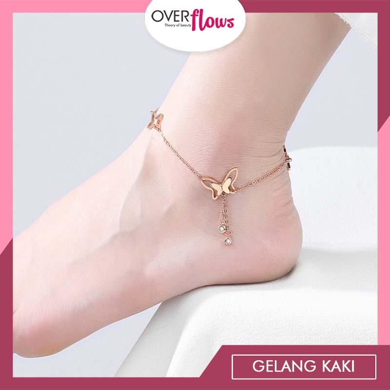 OVERFLOWS.ID Gelang Kaki Dan Tangan Rantai Alloy Ala Korea Dengan Liontin Butterfly Kupu-kupu