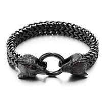 Gelang Desain Kepala Serigala Bahan Stainless Steel Gaya Nordic Retro Punk Untuk Pria