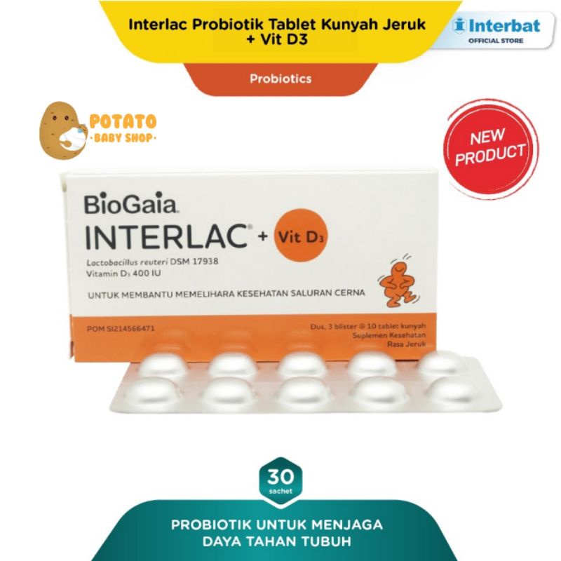 Interlac Probioctic Tablet Kunyah + Vit D3