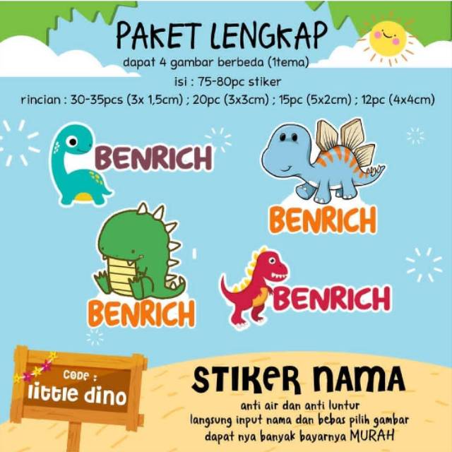  Stiker  nama  custom waterproof Little Dino Cars Ben10 