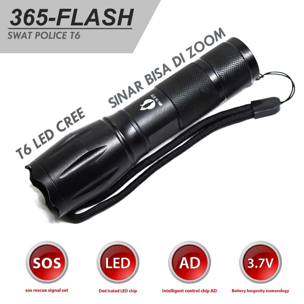 Grosir Senter SWAT Police T6 95266 Flashlight Lampu Camping Elegan
