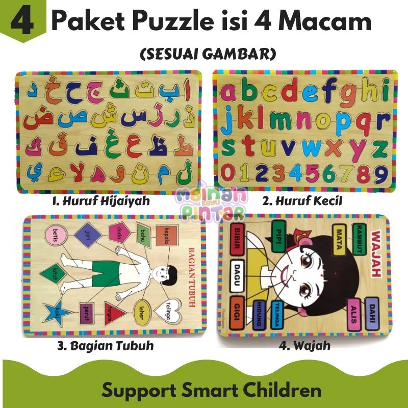 Puzzle Kayu Edukasi Mainan Kayu Pintar Paket Isi 3 Dan 4 Lengkap Bisa COD