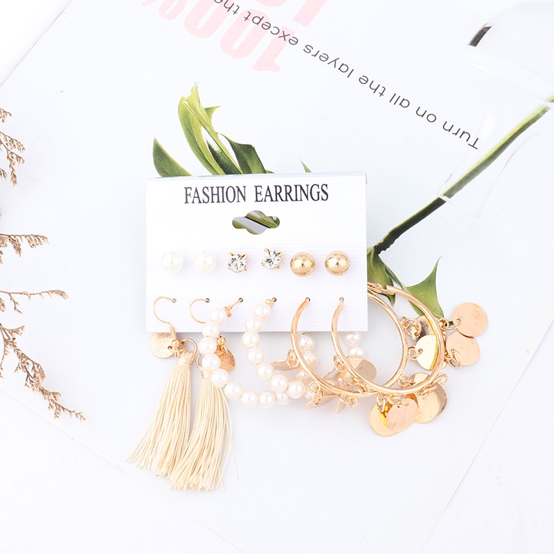 Set Anting Bohemian Rumbai Mutiara Akrilik Wanita Fashion Import