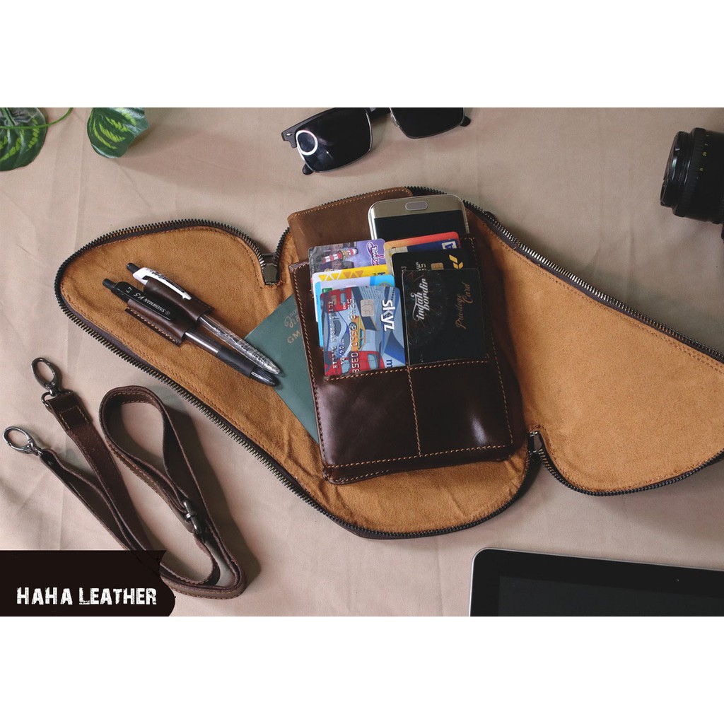 Tas Slempang Dada Slingbag Kartu Kulit Asli Pria - ESXA Slingbag