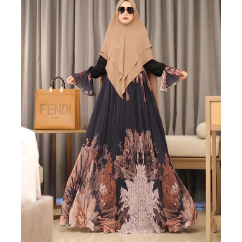 SALMA BLACK TAWNY DRESS SYARI PREMIUM BY JOZA CLOTHING