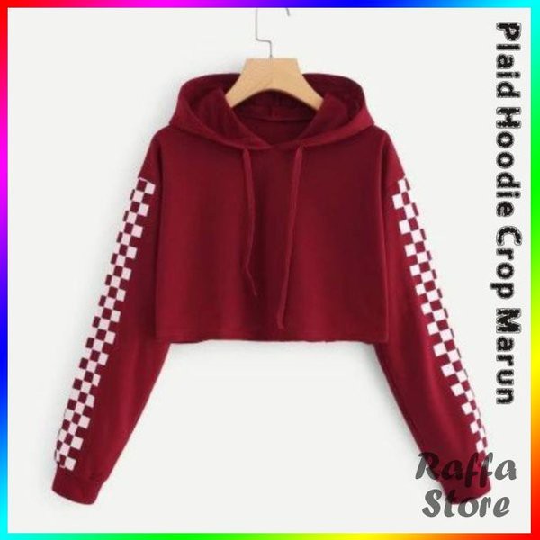 PROMO Sweater hoodie wanita plaid crop sweater Murah sweater korea sweater kekinian baju crop