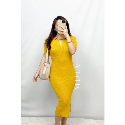 MDLV ~ Dress Airin Rajut Dress Bodycon Slide Samping