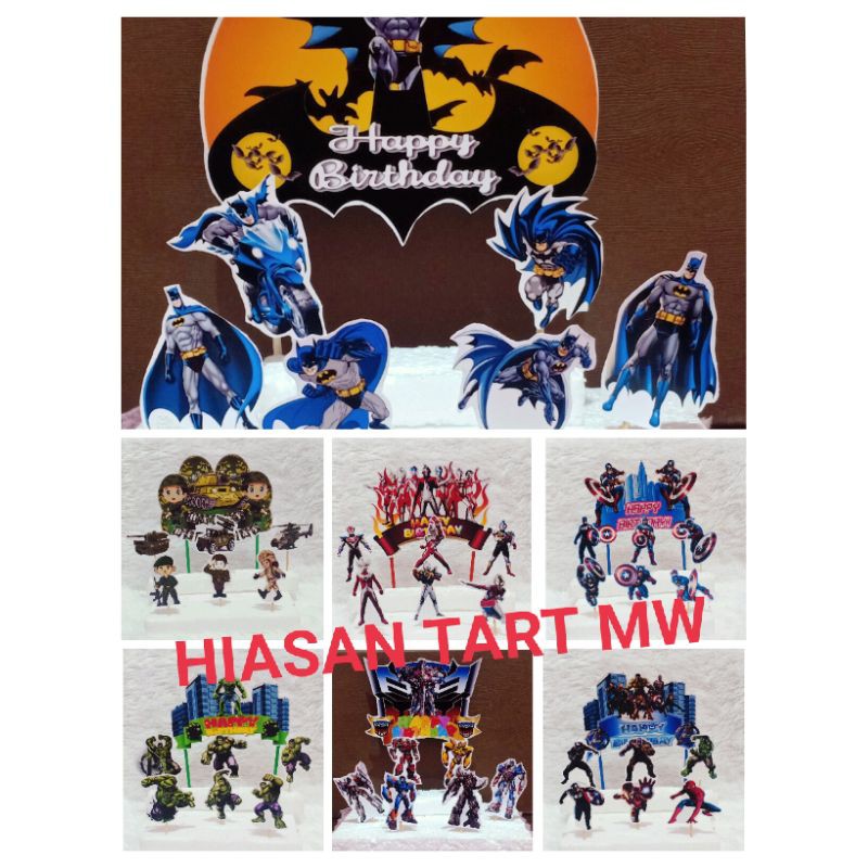 Topper Cake Ultah Karakter Superhero / Topper Batman Spiderman / Topper Hiasan Kue Tart