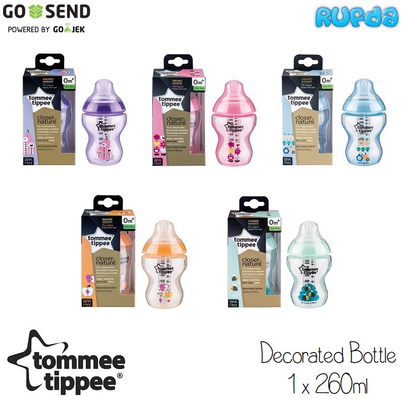 Tommee Tippee Decorated Bottle Single 260ml Botol Susu Bayi Warna