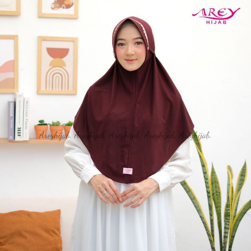 [CUCI GUDANG] AREY BERGO RENDA ••Hijab instan Jersey• Airis Super