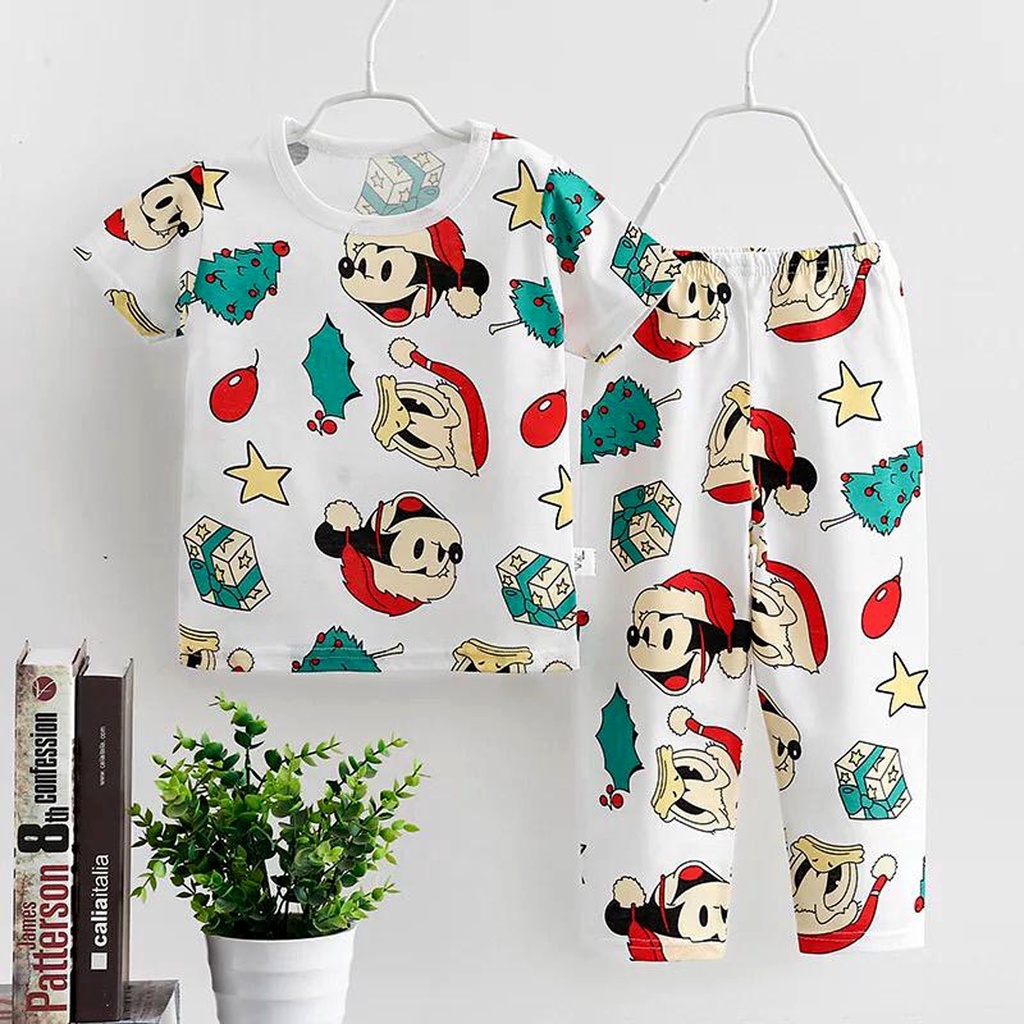 Piyama Anak Bahan Katun Import Piyama Anak Tangan Pendek Murah Baju Tidur Anak Gambar Mickey