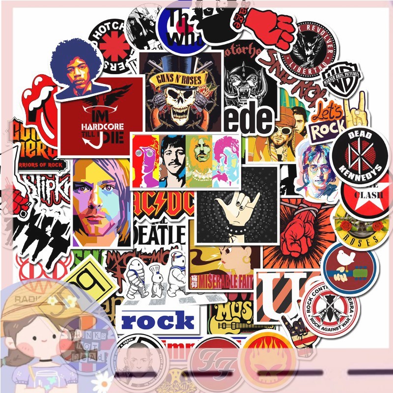 

(HNR)52pcs / Set Stiker Motif Rock Band Klasik Anti Air Untuk Dekorasi Koper / Laptop / Sepeda / Motor / Mainan