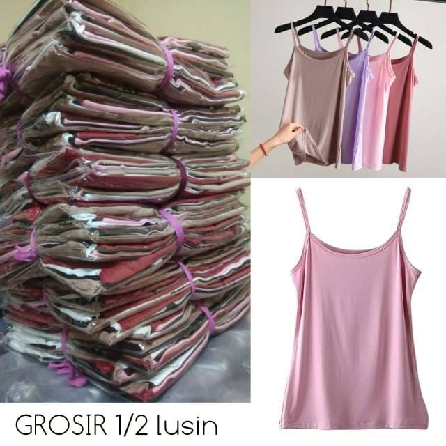 Grosir Lusinan 12pcs Tanktop Wanita Tali Kecil Allsize Mix Warna Bahan Adem Premium Tank Top Cewek