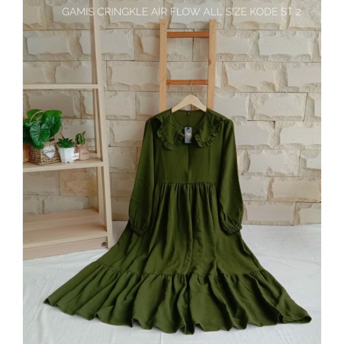 gamis midi crinkle/ original/ nyaman/ midi/ bahan crinkle