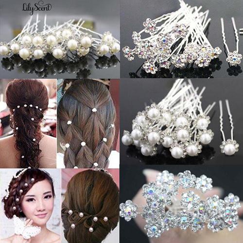 20Pcs Jepit Rambut Bunga Berlian Mutiara Imitasi untuk Pengantin / Pernikahan